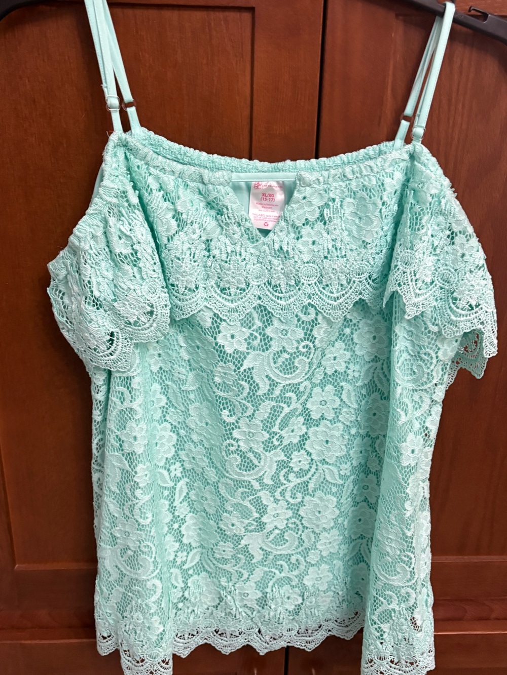 Mint Lace Cold-Shoulder Tank Top